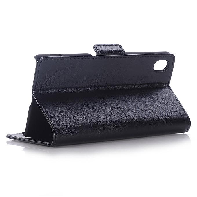 Protective Hard Cover Flip Stand Leather Case for Sony Xperia Z4 Smartphone - Black