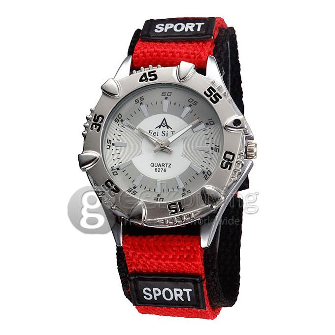 YR WH147 Leisure Large Round Dial Canvas Strap Unisex Quartz Sports Wrist Waatch - Red