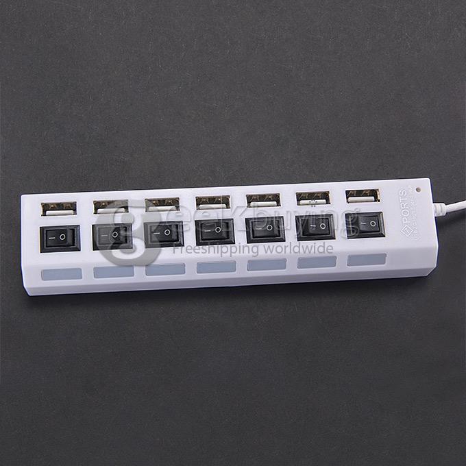 High Speed 7 Ports Expanded USB 2.0 Hub with On/Off Switch for Laptop Notebook Computer