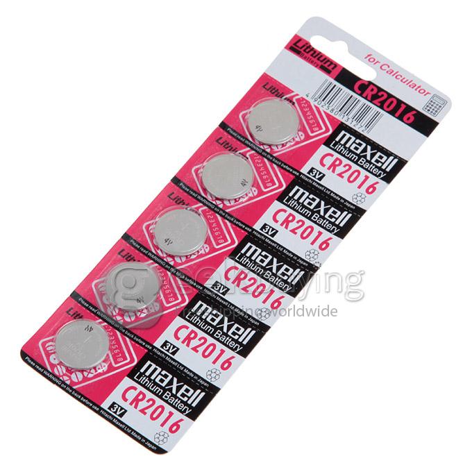 Maxell CR2016 220mAh 3V Lithium Battery with Button Design (5 PCs) - Silver