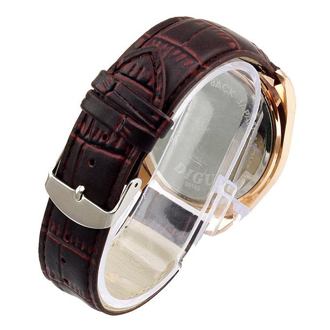 WH144 Leisure Unisex Quartz Wrist Watch Irregular Dial Dual Movements - Golden + Brown