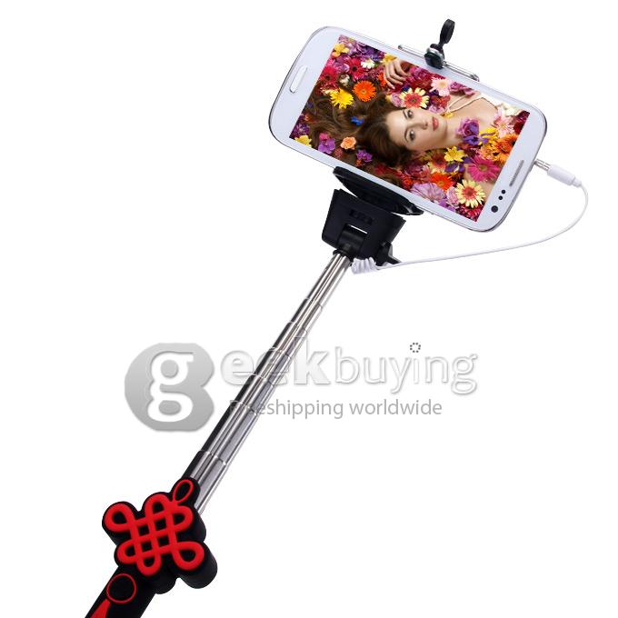 Universal Chinese Knot Style Wired Selfie Stick Extendable Monopod with 3.5mm Jack Cable For iPhone IOS Android - Black