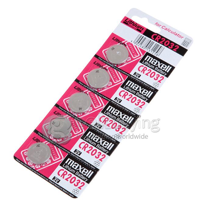 Maxell CR2032 220mAh 3V Lithium Battery with Button Design (5 PCs) - Silver