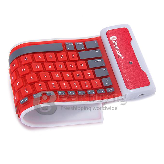 WP002 Foldable Wireless Bluetooth 2.0 Keyboard Portable Chocolate Mini Keyboard for PC Tablet Laptop - Red