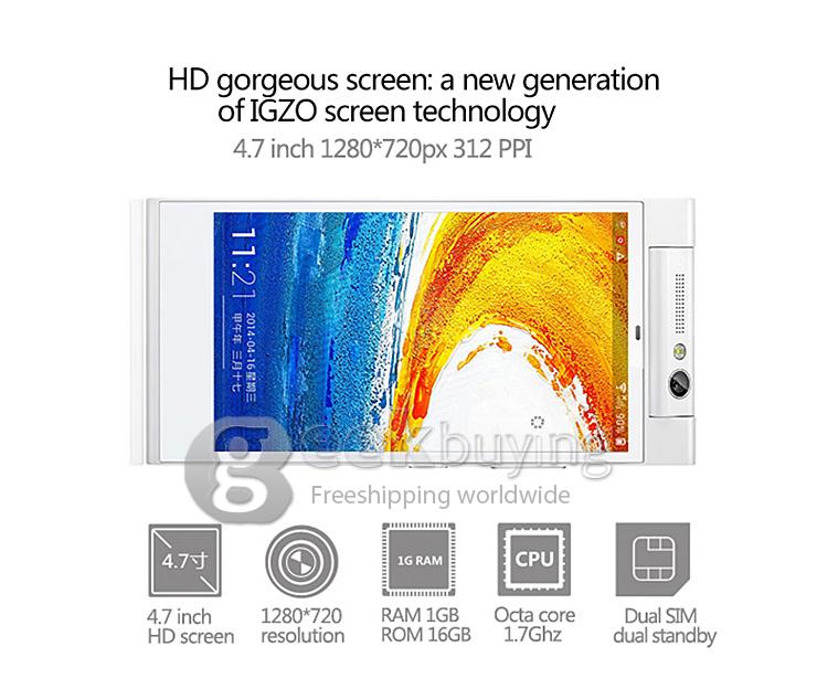 Gionee Elife E7 Mini 4.7Inch HD Android 4.2 1GB 16GB Smartphone MTK6592 Octa Core 1.7GHz 13.0MP 3G/GPS/OTG - White