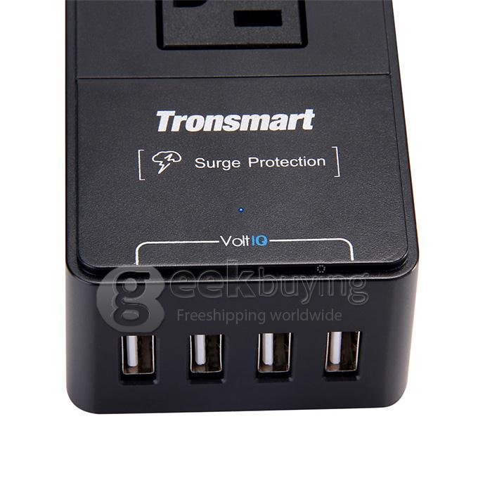 Tronsmart 2 Outlets Travel Surge Protector 4 USB 15000A Charger Power Strip With VoltIQ For iPhone/Samsung/MP3/Camera