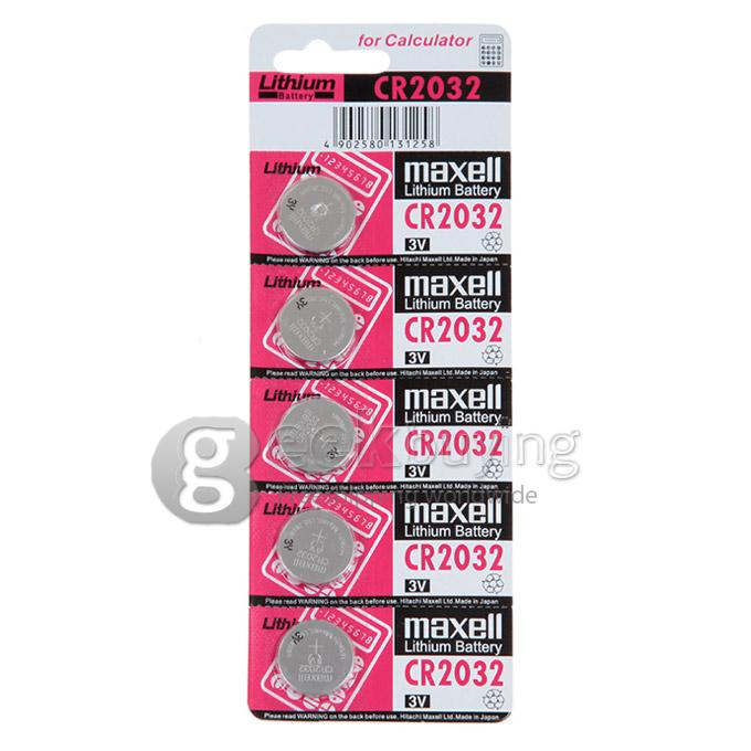 Maxell CR2032 220mAh 3V Lithium Battery with Button Design (5 PCs) - Silver