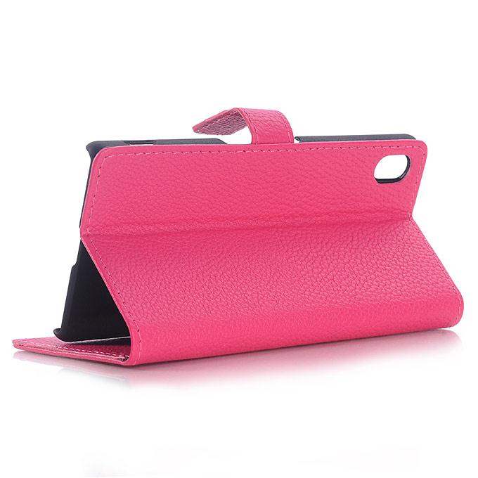 Lychee Texture Protective Hard Cover Flip Stand Leather Case for Sony Xperia Z4 Smartphone - Pink