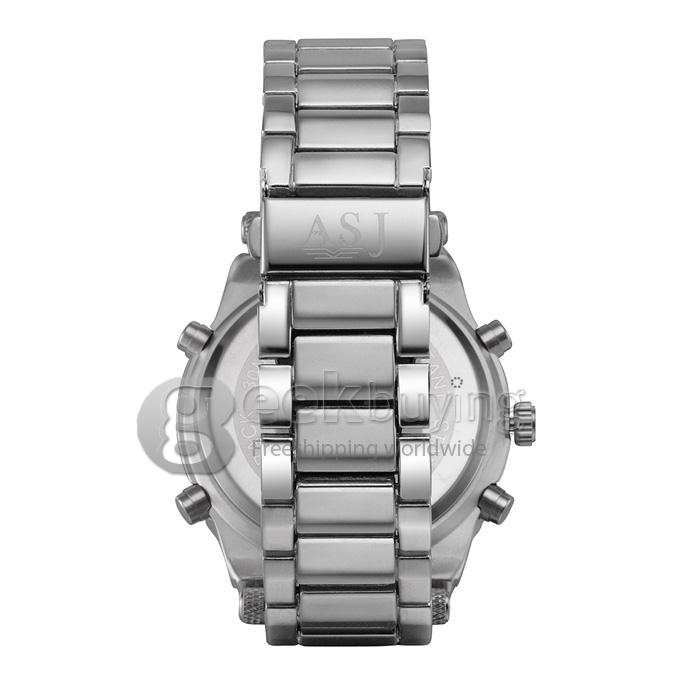 YR WH425 ASJ Fashion Electronic Men Quartz Watch With Dual Time Display Steel Strap - Blue + Silver