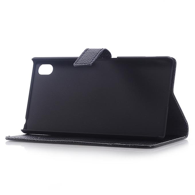 Lychee Texture Protective Hard Cover Flip Stand Leather Case for Sony Xperia Z4 Smartphone - Black