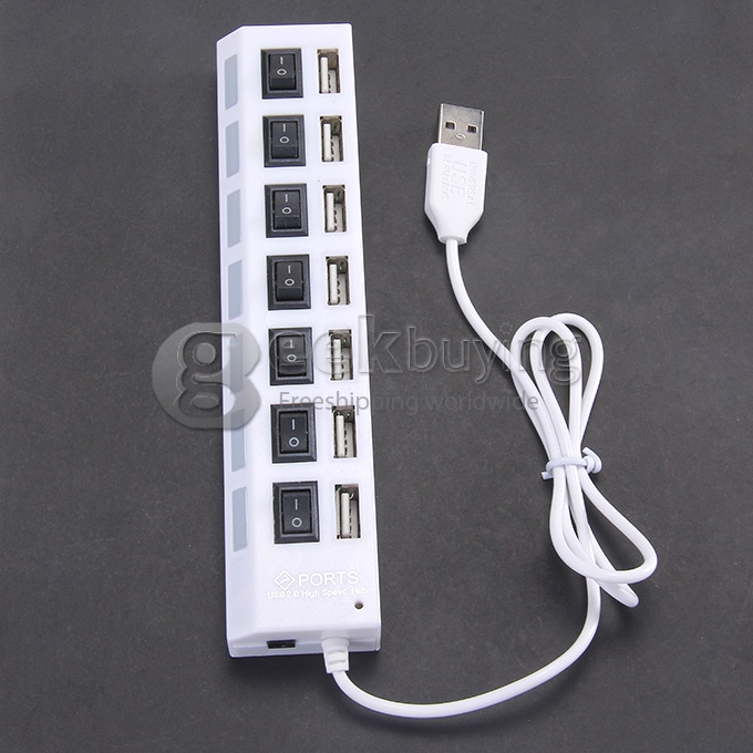 High Speed 7 Ports Expanded USB 2.0 Hub with On/Off Switch for Laptop Notebook Computer