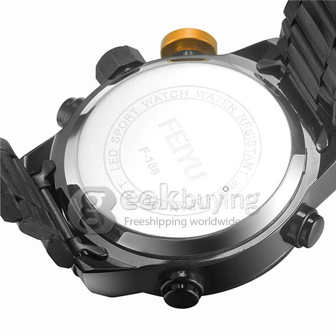 YR WH246 Luxury LED Display Men Sports Outdoor Quartz Watches With Large Round Dial - Black
