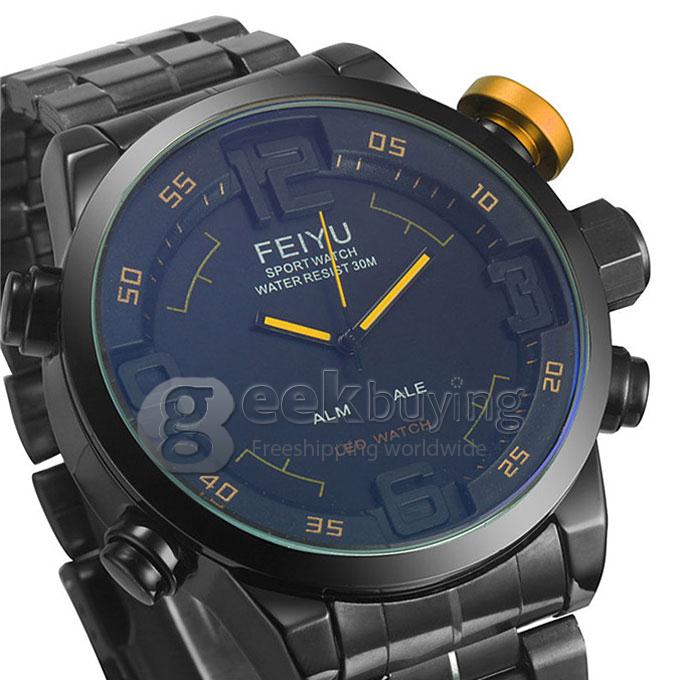 YR WH246 Luxury LED Display Men Sports Outdoor Quartz Watches With Large Round Dial - Black