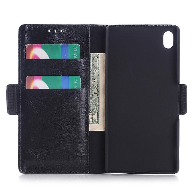 Protective Hard Cover Flip Stand Leather Case for Sony Xperia Z4 Smartphone - Black