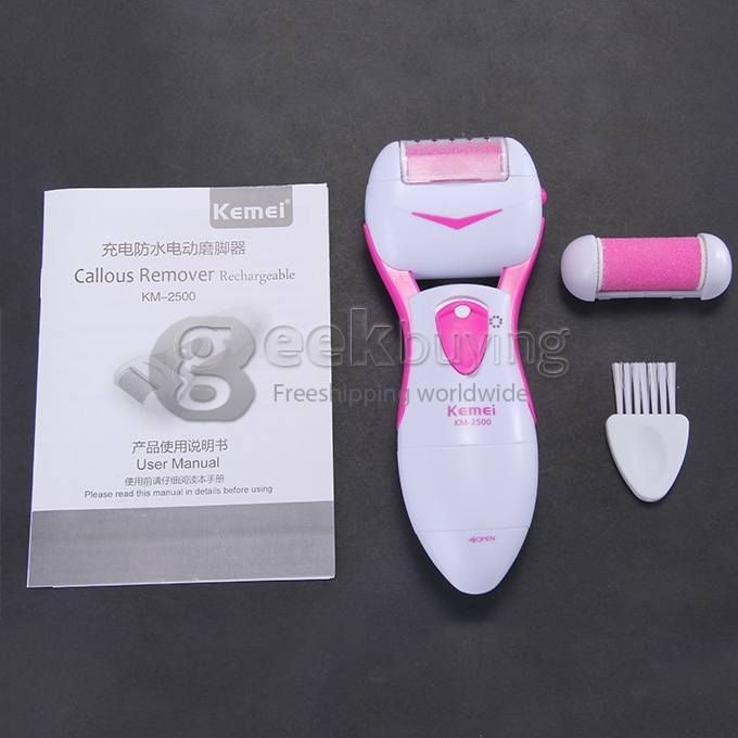 Kemei Electric Feet Dead Skin Remover IPX4 3W Heel Cuticles Washable Callous Remover Pedicure Exfoliation Tool - Pink