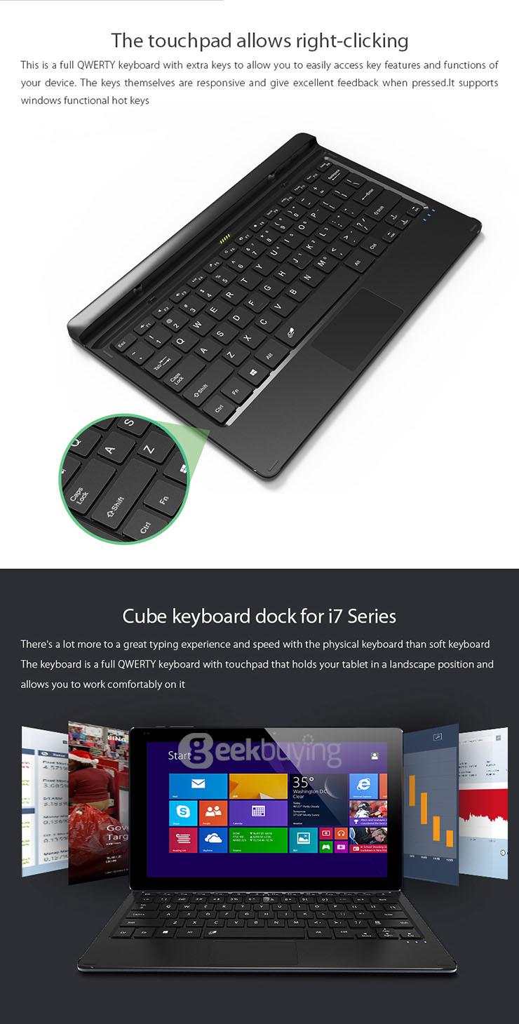 Cube CDK02 Stylish Magnetic Docking Keyboard For i7 Stylus / iWork11 Tablet - Black+Blue