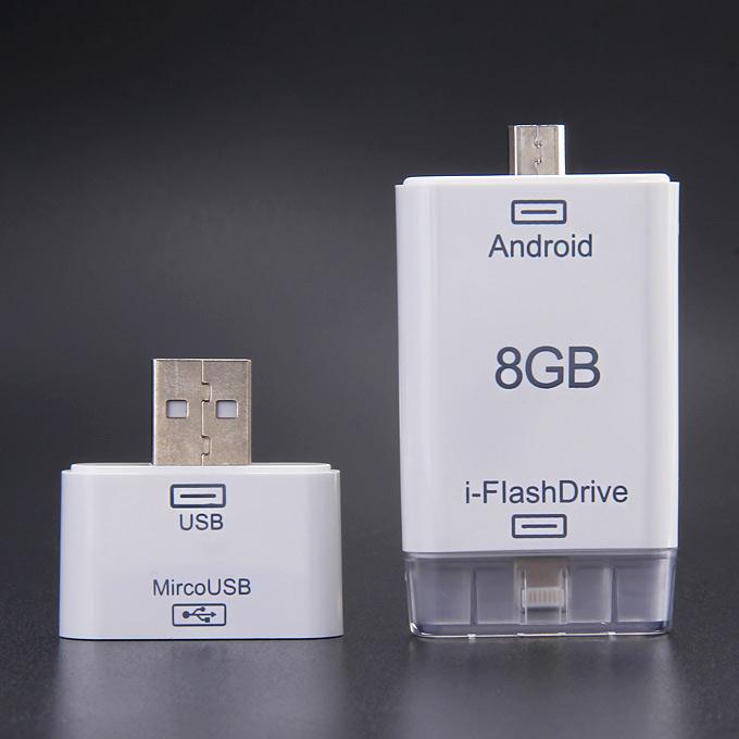 i-Flash Device HD Flash Drive Built-in 8GB Memory For Android/ IOS / PC - White