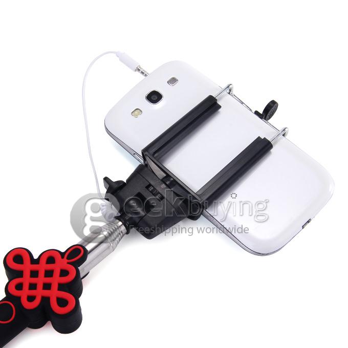 Universal Chinese Knot Style Wired Selfie Stick Extendable Monopod with 3.5mm Jack Cable For iPhone IOS Android - Black