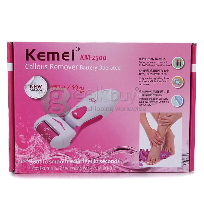 Kemei Electric Feet Dead Skin Remover IPX4 3W Heel Cuticles Washable Callous Remover Pedicure Exfoliation Tool - Pink