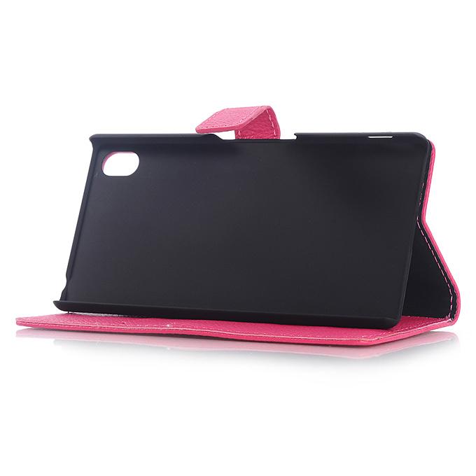 Lychee Texture Protective Hard Cover Flip Stand Leather Case for Sony Xperia Z4 Smartphone - Pink