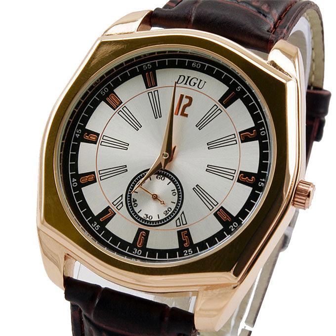 WH144 Leisure Unisex Quartz Wrist Watch Irregular Dial Dual Movements - Golden + Brown