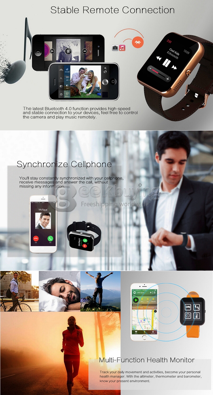 Zeblaze Rover Multifunctional Smart Watch MTK2501 Chip Toughened OGS Panel BT4.0 With Premium Leather Strap - Silver