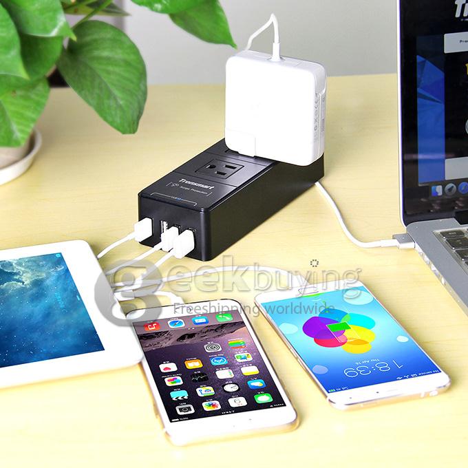 Tronsmart 2 Outlets Travel Surge Protector 4 USB 15000A Charger Power Strip With VoltIQ For iPhone/Samsung/MP3/Camera