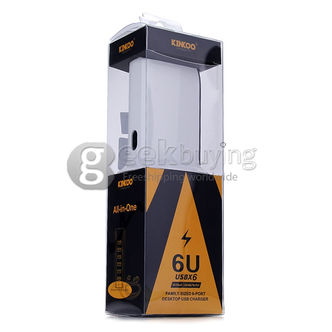 Kinkoo® Family-Sized 40W 6-Ports Desktop USB Charger for iPhone/ iPad / Android And Other USB Devices - White