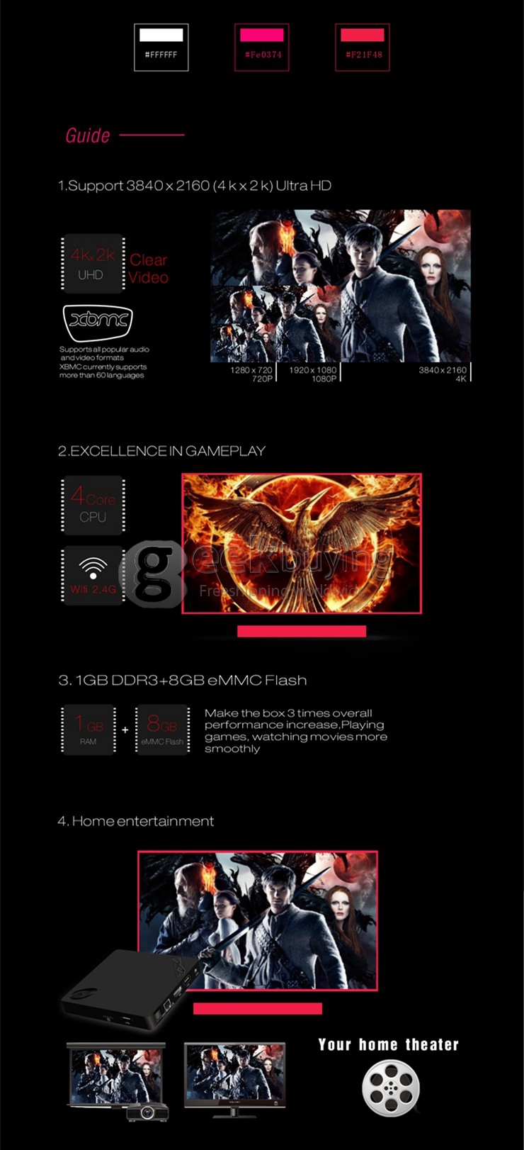 X2 Android 4.4 TV BOX Allwinner H3 Quad Core Mali 400MP2 1G/8G 802.11b/g/n LAN HDMI 4K H.265