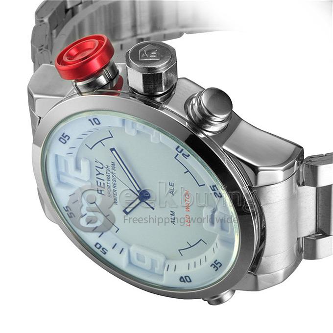 YR WH240 Fashion Luxury Men LED Steel Sports Outdoor Quartz Watches - White