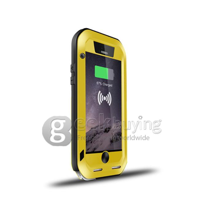 Lovemei Dirt/Snow/Shockproof Powerful Gorilla Glass Metal Case With QI Wireless Receiver For iPhone6 4.7 - Yellow