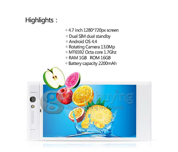 Gionee Elife E7 Mini 4.7Inch HD Android 4.2 1GB 16GB Smartphone MTK6592 Octa Core 1.7GHz 13.0MP 3G/GPS/OTG - White