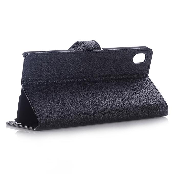 Lychee Texture Protective Hard Cover Flip Stand Leather Case for Sony Xperia Z4 Smartphone - Black