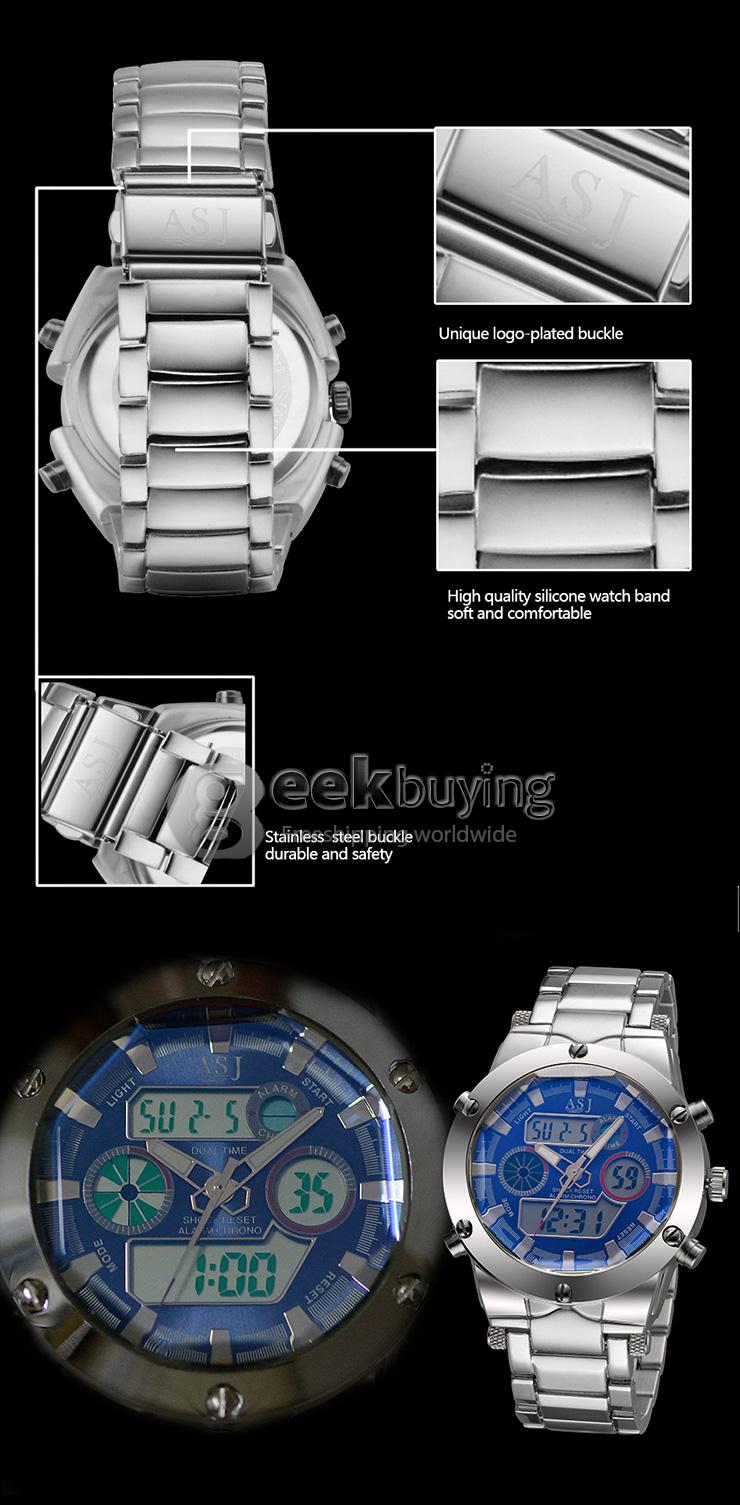YR WH425 ASJ Fashion Electronic Men Quartz Watch With Dual Time Display Steel Strap - Blue + Silver