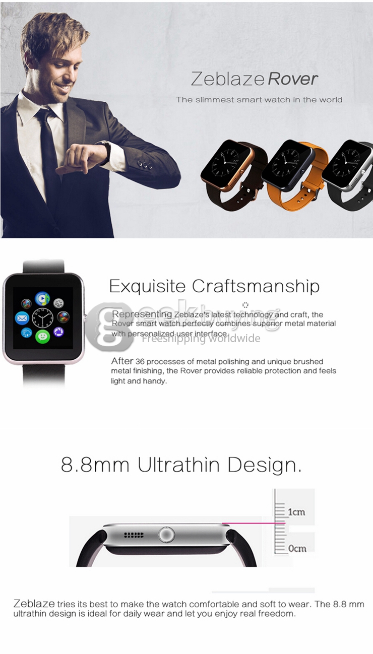 Zeblaze Rover Multifunctional Smart Watch MTK2501 Chip Toughened OGS Panel BT4.0 With Premium Leather Strap - Silver