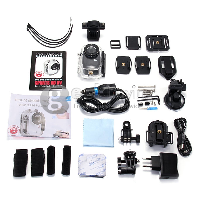 SJ1000 1.5Inch 140 Degree A+ Wide Angle 1920 x 1080 H.264 Outdoor Sports Home Security Deep-water Probing HD DV/CAR DVR /Camera Multiple Languages with 17 Kinds of Original Gadgets (Black)