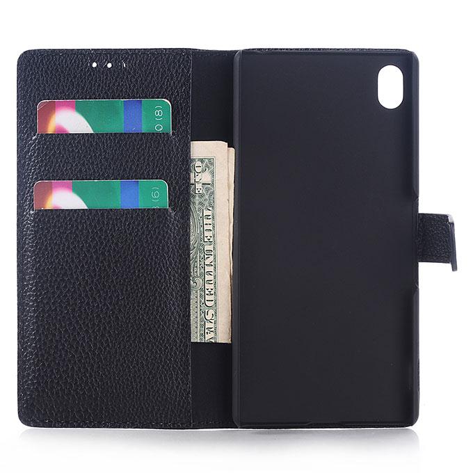 Lychee Texture Protective Hard Cover Flip Stand Leather Case for Sony Xperia Z4 Smartphone - Black