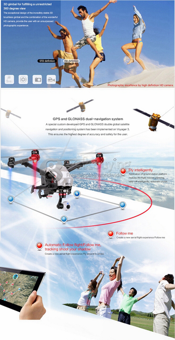 Walkera Voyager 3 Helicopter 3 Axis Brushless 3D Gimbal 1080P GPS/GLONASS OTH 5.8G FPV Follow Me Mode