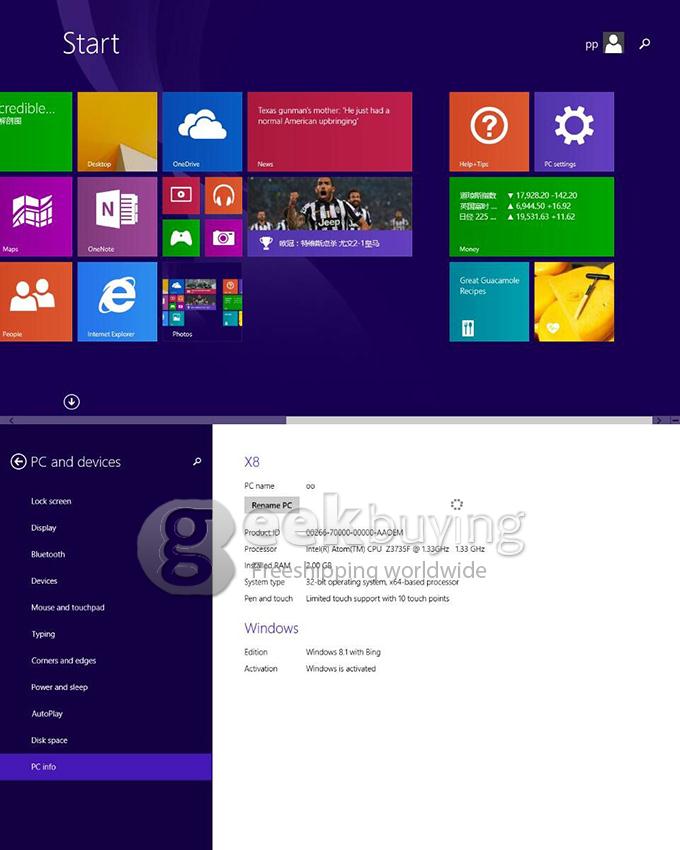 PIPO X8 2G/64G Dual Boot Windows8.1 Android4.4 Mini PC 7