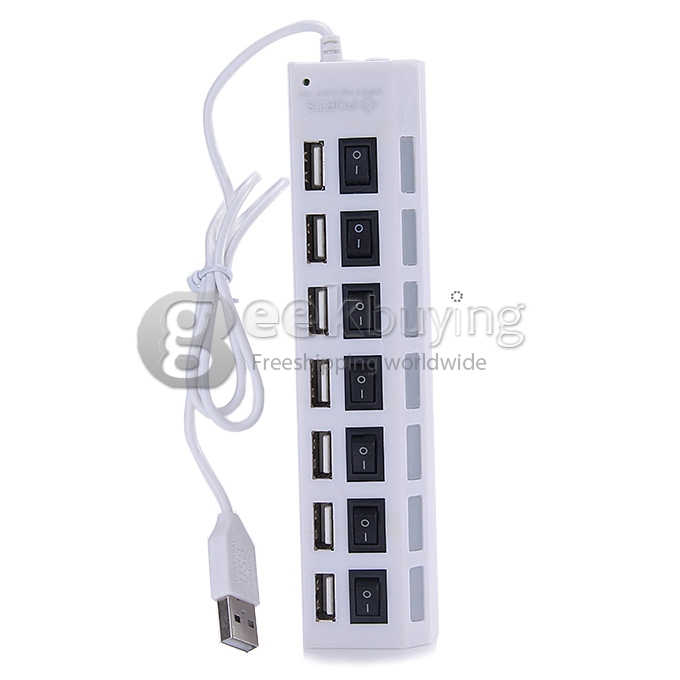 High Speed 7 Ports Expanded USB 2.0 Hub with On/Off Switch for Laptop Notebook Computer