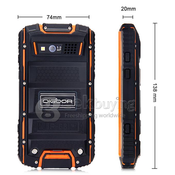 DIGOOR DG1 Plus IP68 Rugged Phone 4.0inch Android 4.4 MTK6582 Quad Core 1.3GHz 1GB 8GB 5.0MP Walkie Talkie Miracast - Orange