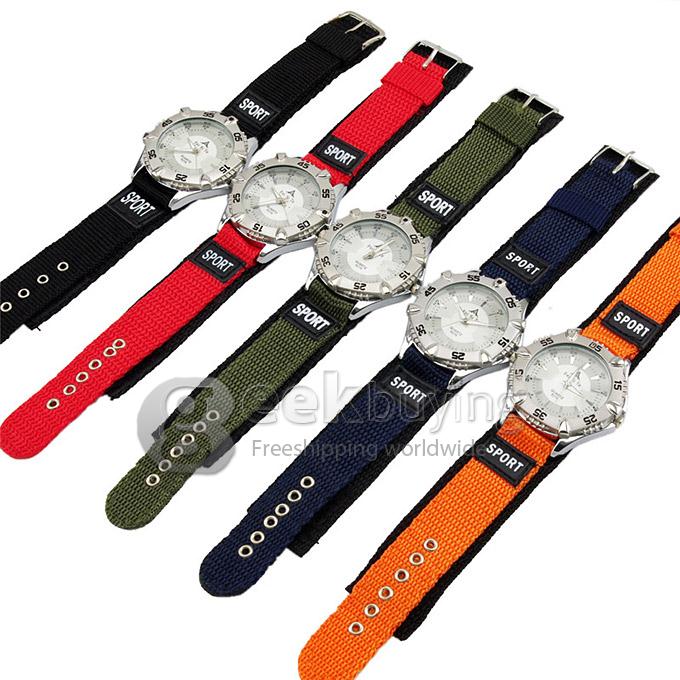 YR WH147 Leisure Large Round Dial Canvas Strap Unisex Quartz Sports Wrist Waatch - Red