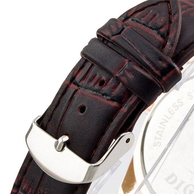 WH144 Leisure Unisex Quartz Wrist Watch Irregular Dial Dual Movements - Golden + Brown
