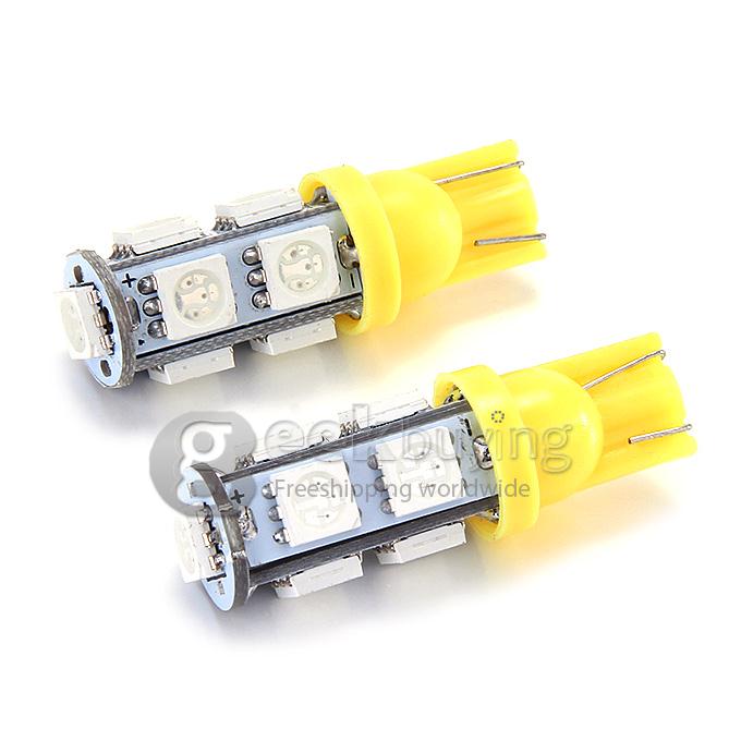 T10-5050-9SMD T10 3W 100-Lumen 9x5050 SMD LED Car Light Bulb Fog/Parking/Reading Lamp(2-Pack/DC 12V) - Yellow