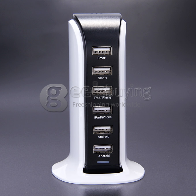Kinkoo® Family-Sized 40W 6-Ports Desktop USB Charger for iPhone/ iPad / Android And Other USB Devices - White