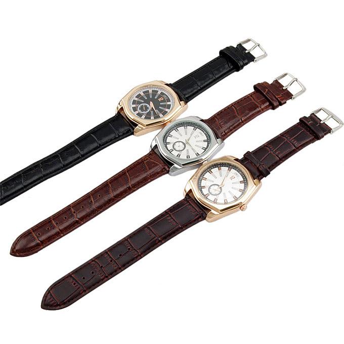 WH144 Leisure Unisex Quartz Wrist Watch Irregular Dial Dual Movements - Golden + Brown
