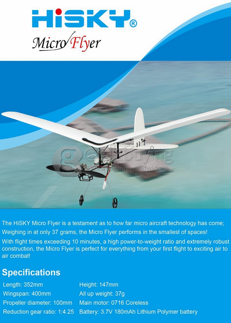 HiSKY HFW400 Buzz Micro Flyer 3CH 2.4G RTF Parkflyers Indoor RC Airplane With H-4F Transmitter/Dual Port Charger