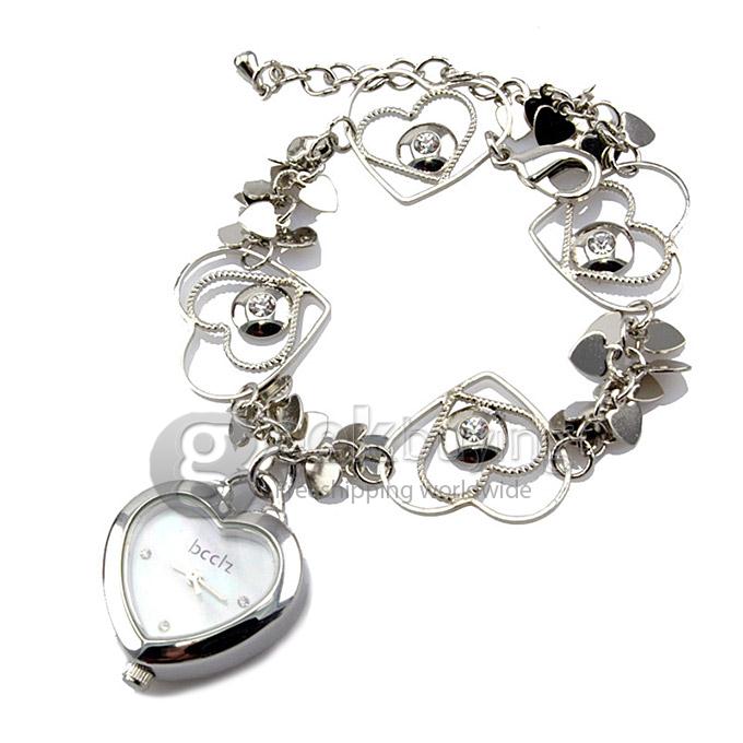 YR WH010 Fashion Women Bracelet Watch With Heart-shaped Pendant Dial - Silver