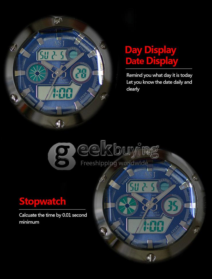 YR WH425 ASJ Fashion Electronic Men Quartz Watch With Dual Time Display Steel Strap - Blue + Silver