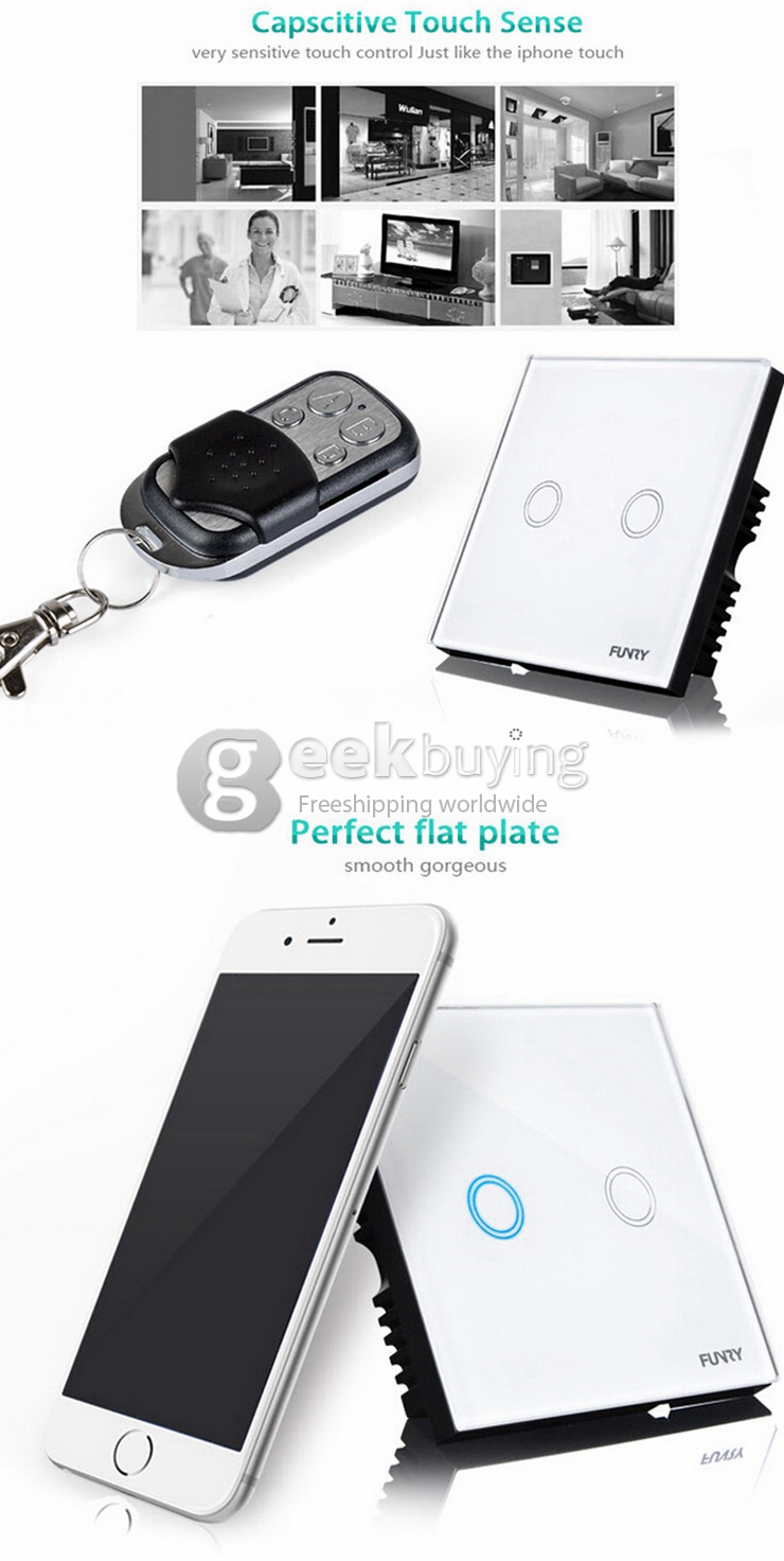 Funry Y8 Home Touch Switch Double Remote Control Intelligent Control Switch With Overload Protection - EU